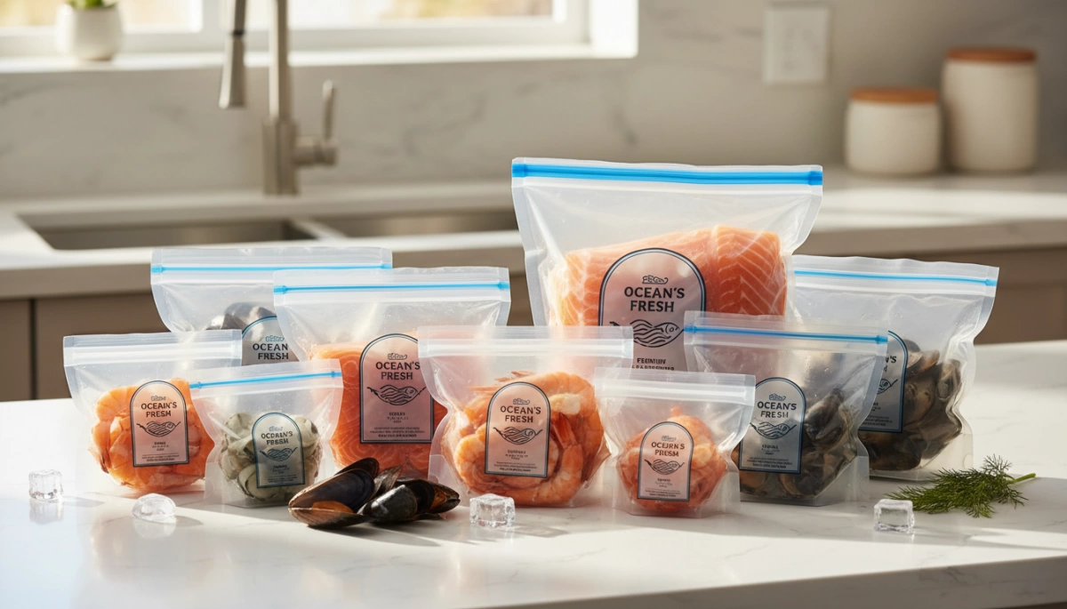 Ziplock Bags for Seafood Packaging Durable Leakproof Storage 4 Pemilihan Beg Ziplock Pembungkusan Hadapan Perikanan